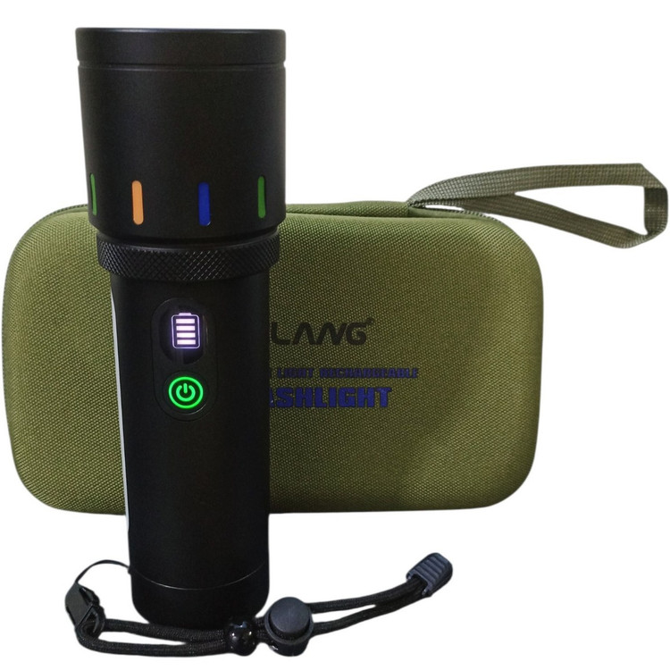 چراغ قوه شارژی چندکاره Ruilang مدل RL-703 مجهز به نمایشگر و مینی لایتهای رنگی با قابلیت پاوربانک | نور فوقالعاده